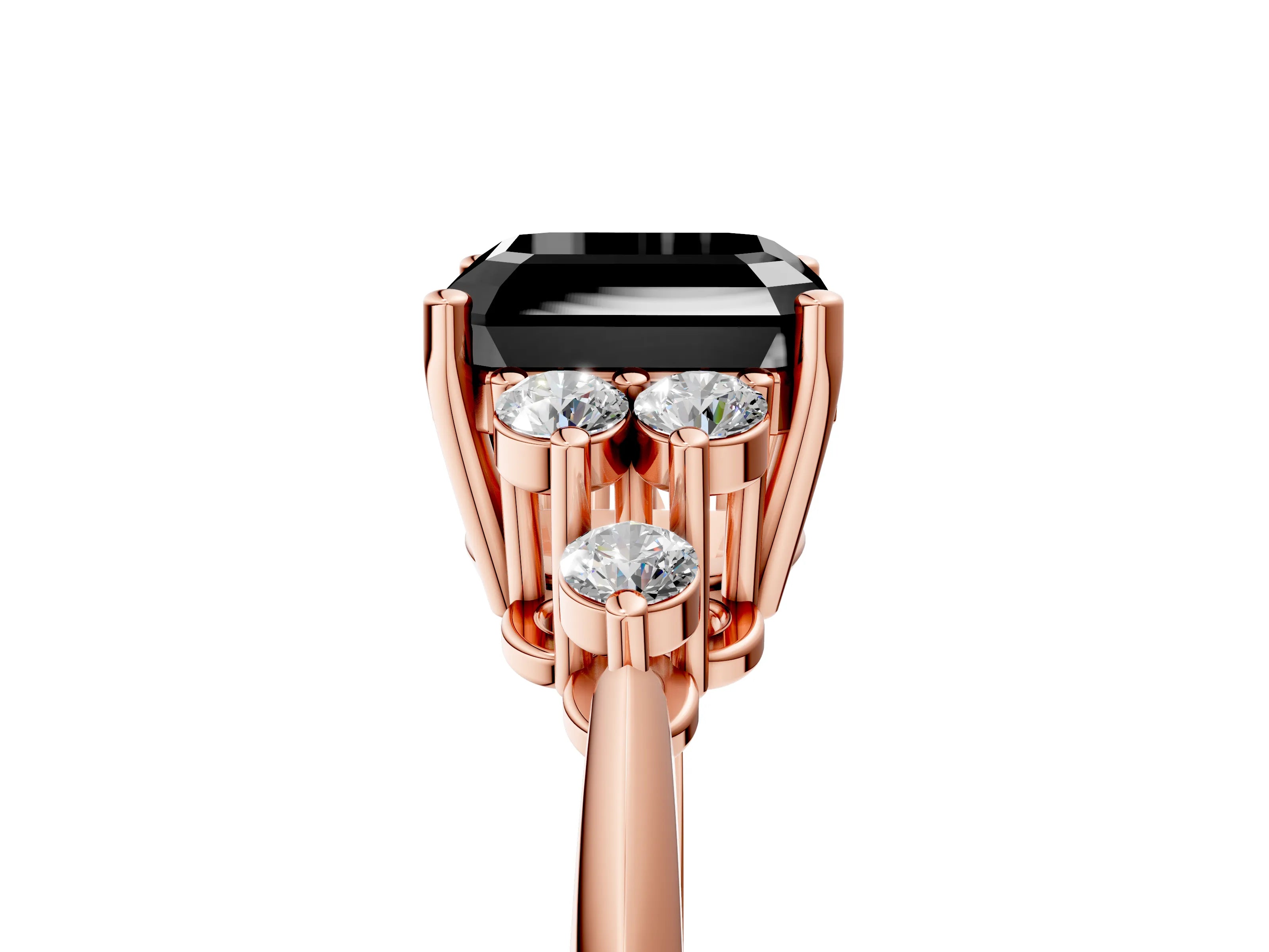Rose gold Fancy Black Asscher Cut Cut Diamond Cluster Ring with Solitaire Band and Four-Prong Setting_5