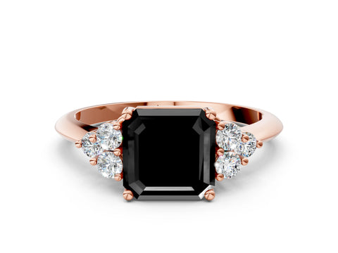 Rose gold Fancy Black Asscher Cut Cut Diamond Cluster Ring with Solitaire Band and Four-Prong Setting