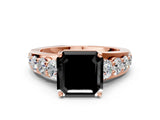 Rose gold Fancy Black Asscher Cut Cut Diamond Engagement Ring with Pavé Band and Four-Prong Setting
