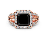 Rose gold Fancy Black Asscher Cut Cut Diamond Halo Engagement Ring with Open Split Pavé Band