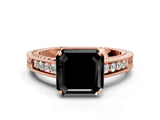 Rose gold Fancy Black Asscher Cut Cut Diamond Milgrain Pave Band Four-Prong Setting Ring_3