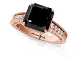 Rose gold Fancy Black Asscher Cut Cut Diamond Milgrain Pave Band Four-Prong Setting Ring_4