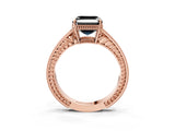 Rose gold Fancy Black Asscher Cut Cut Diamond Milgrain Pave Band Four-Prong Setting Ring_6
