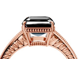 Rose gold Fancy Black Asscher Cut Cut Diamond Milgrain Pave Band Four-Prong Setting Ring_7