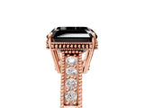 Rose gold Fancy Black Asscher Cut Cut Diamond Milgrain Pave Band Four-Prong Setting Ring_8
