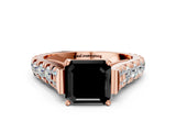 Rose gold Fancy Black Asscher Cut Cut Diamond Pavé Band Solitaire with Four-Prong Setting