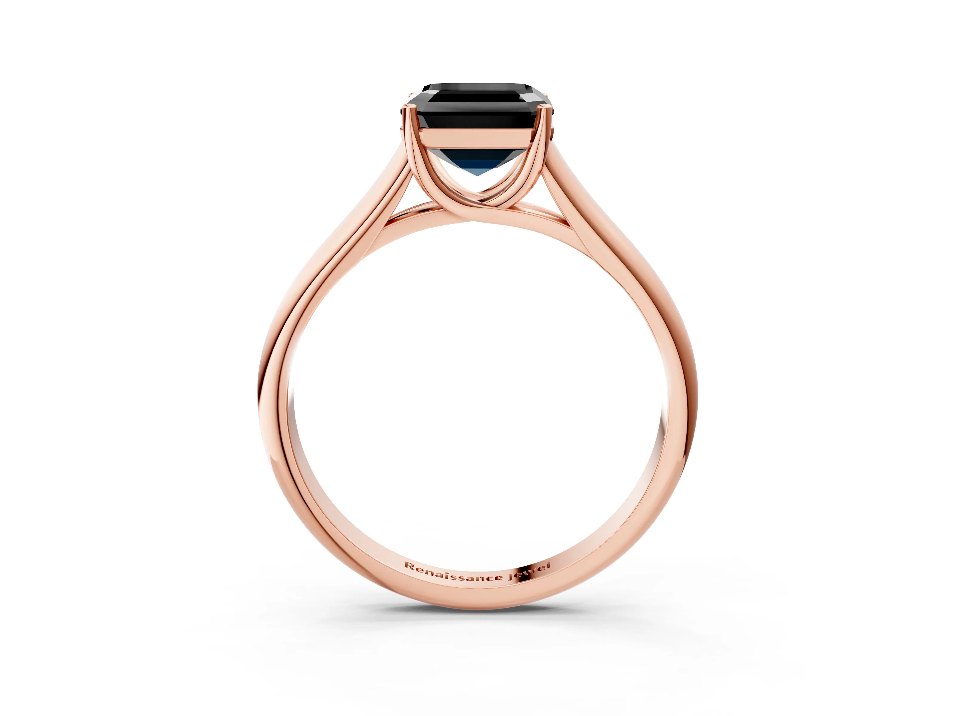 Rose gold Fancy Black Asscher Cut Cut Diamond Solitaire Engagement Ring with Tapered Plain Band and Four-Prong Setting_3