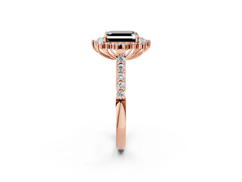 Rose gold Fancy Black Asscher Cut Cut Diamond Sunburst Halo Engagement Ring with Pavé Band_2
