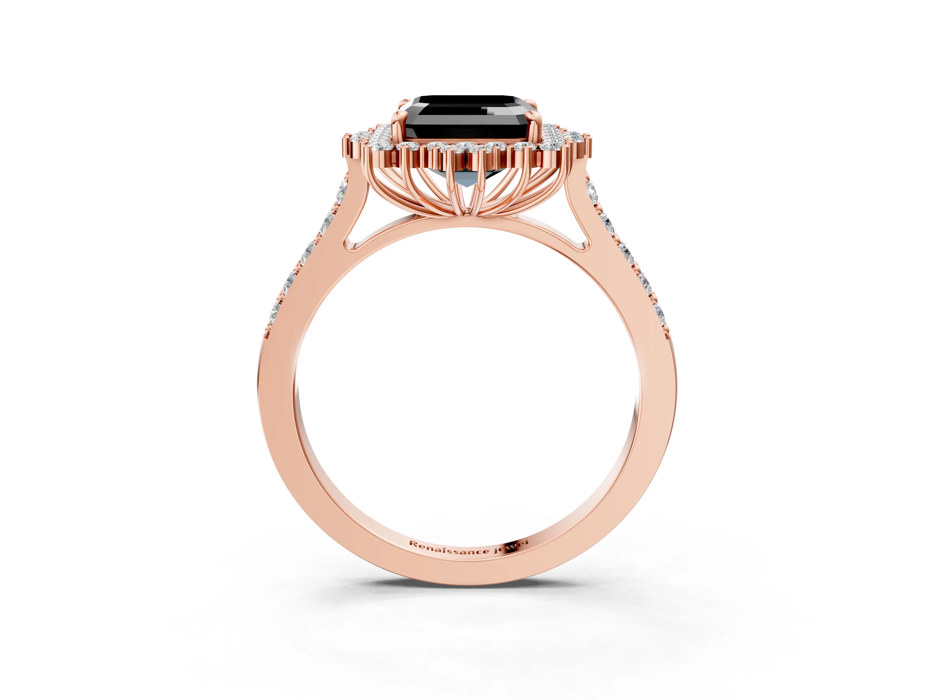 Rose gold Fancy Black Asscher Cut Cut Diamond Sunburst Halo Engagement Ring with Pavé Band_3