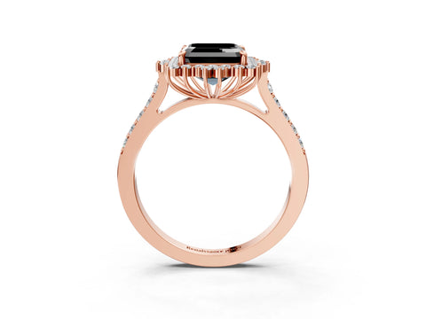 Rose gold Fancy Black Asscher Cut Cut Diamond Sunburst Halo Engagement Ring with Pavé Band_3
