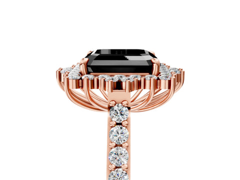 Rose gold Fancy Black Asscher Cut Cut Diamond Sunburst Halo Engagement Ring with Pavé Band_5