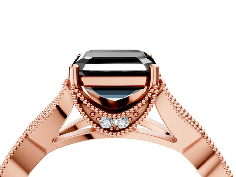 Rose gold Fancy Black Asscher Cut Cut Diamond Twisted Band with Milgrain Pave Setting and Four-Prong Setting_4