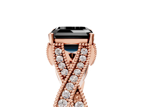 Rose gold Fancy Black Asscher Cut Cut Diamond Twisted Band with Milgrain Pave Setting and Four-Prong Setting_5