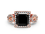 Rose gold Fancy Black Asscher Cut Cut Halo Diamond Infinity Band with Four-Prong Setting