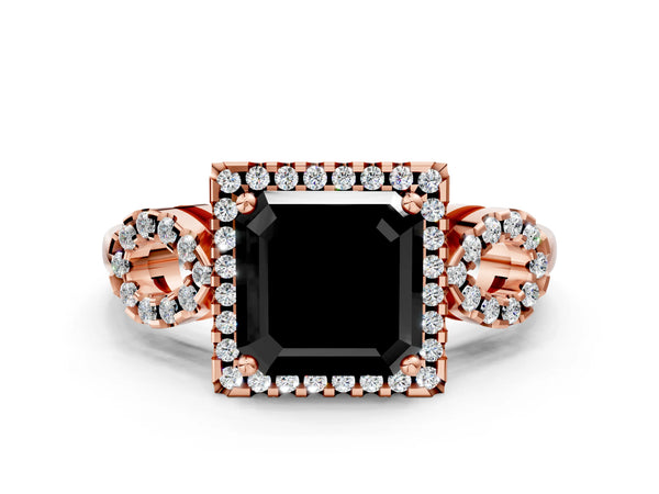 Rose Gold Asscher Cut Pave Infinity Halo Engagement Ring Setting for Black Center