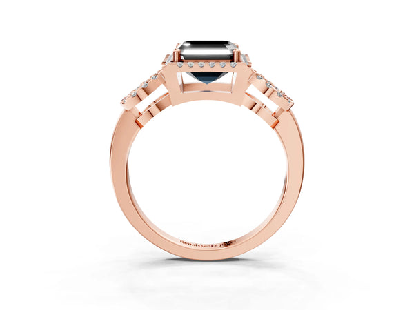 Rose Gold Asscher Cut Pave Infinity Halo Engagement Ring Setting for Black Center