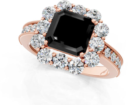 Rose gold Fancy Black Asscher Cut Cut Halo Diamond Pavé Engagement Ring with Milgrain Detailing_1