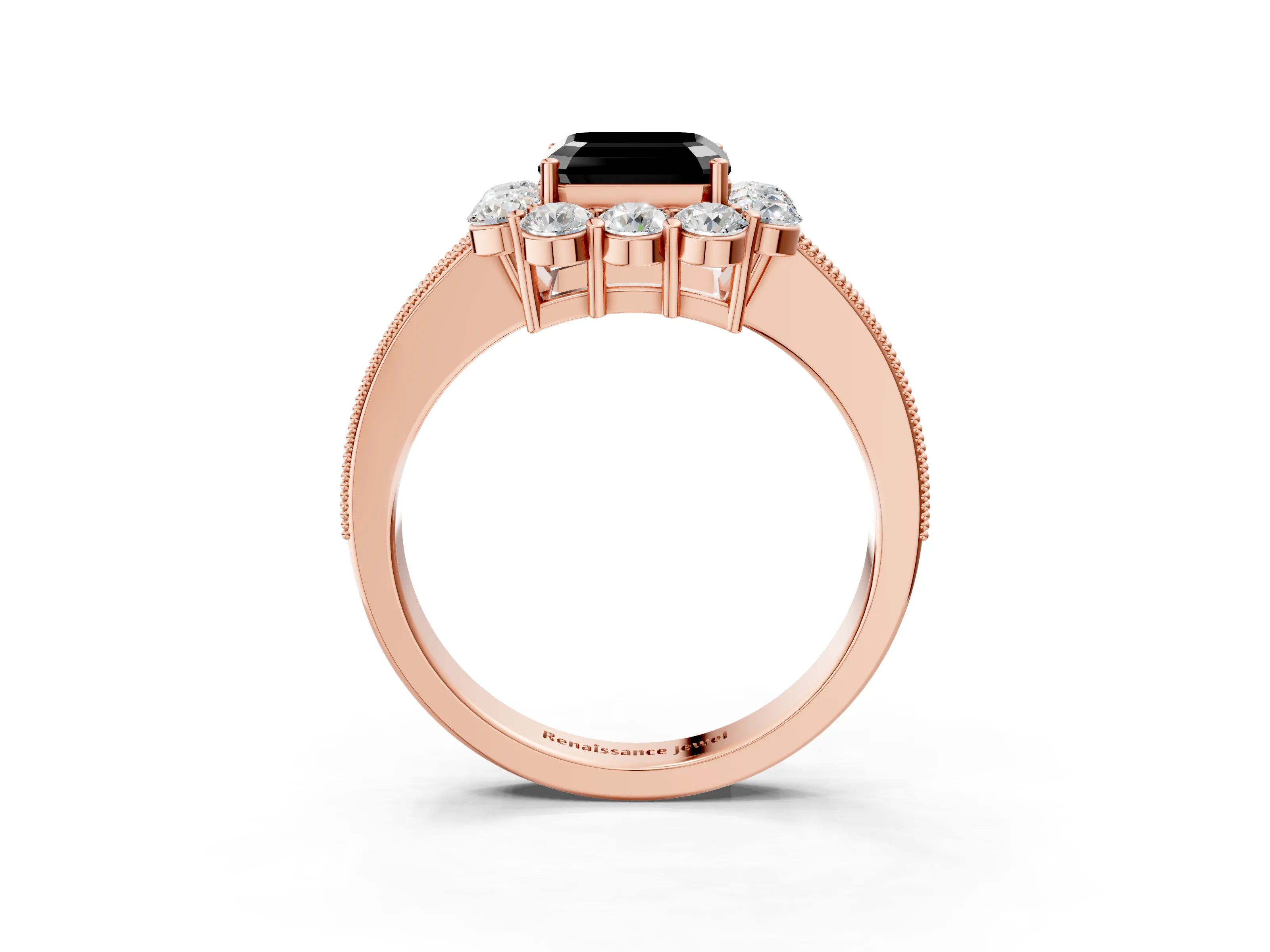 Rose gold Fancy Black Asscher Cut Cut Halo Diamond Pavé Engagement Ring with Milgrain Detailing_3