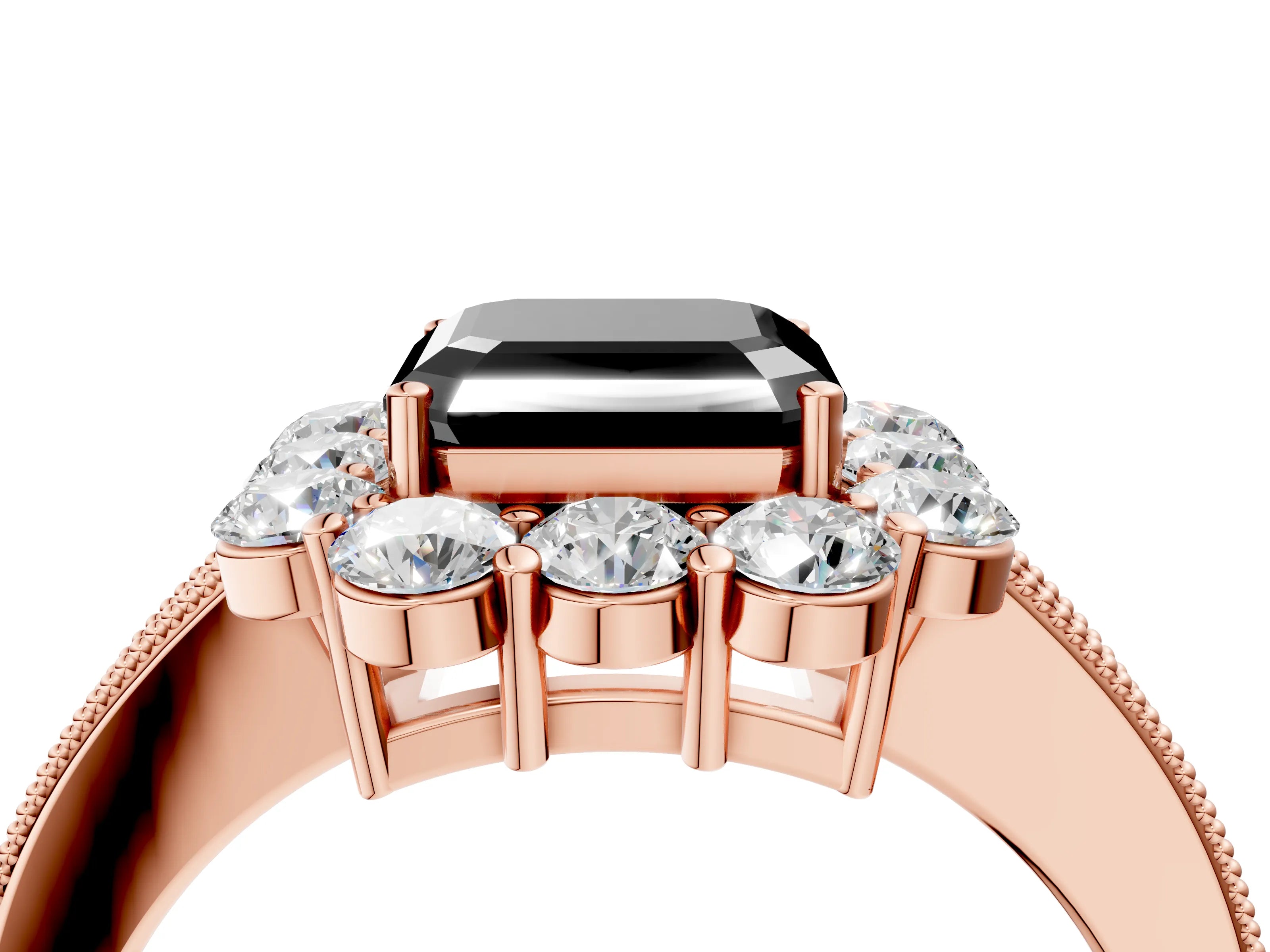 Rose gold Fancy Black Asscher Cut Cut Halo Diamond Pavé Engagement Ring with Milgrain Detailing_4