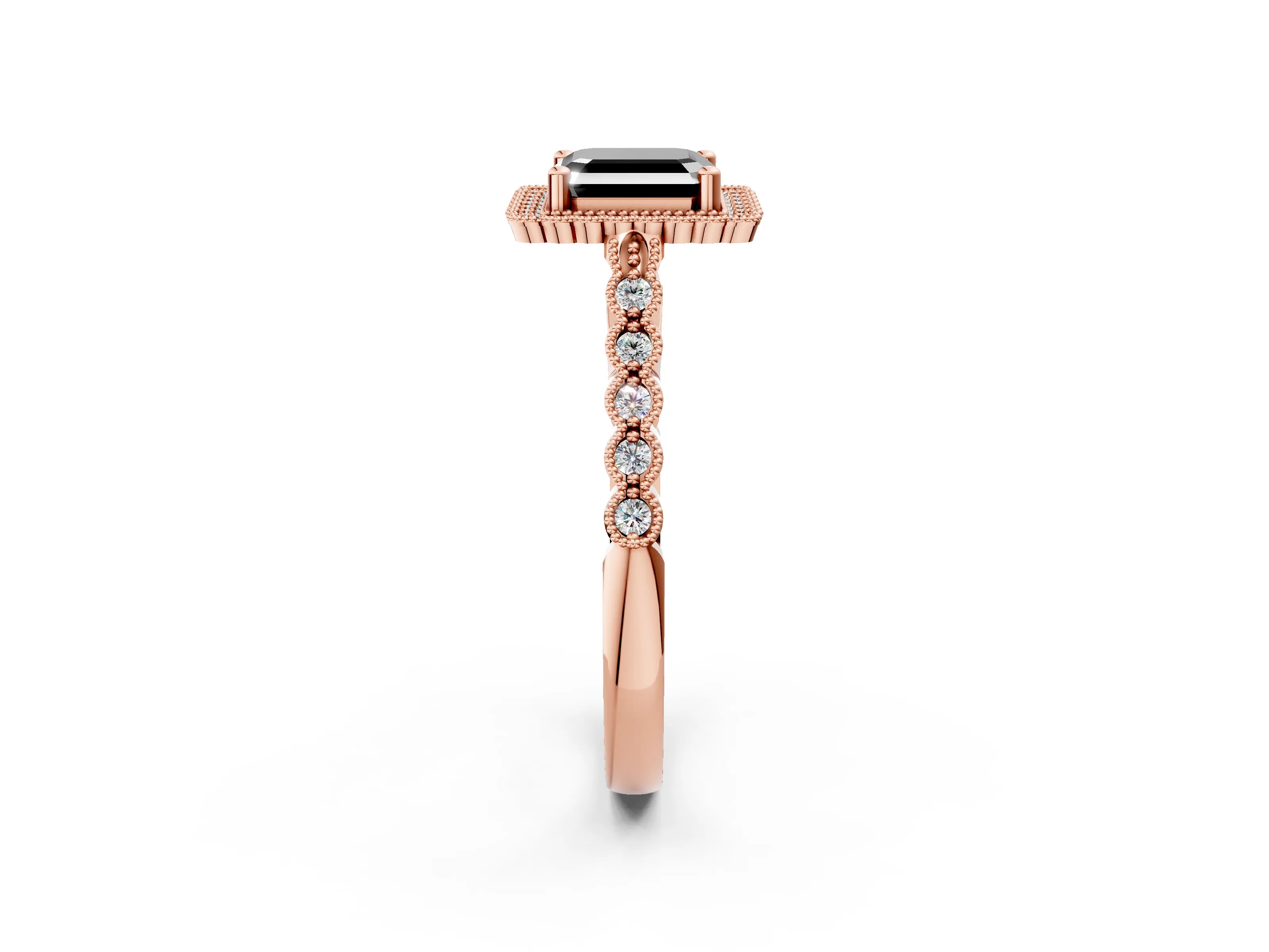Rose gold Fancy Black Asscher Cut Cut Halo Pavé Solitaire Ring with Milgrain Band_2