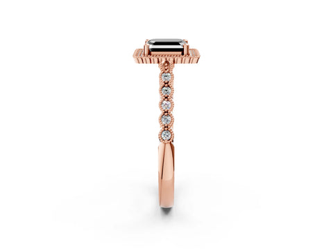 Rose gold Fancy Black Asscher Cut Cut Halo Pavé Solitaire Ring with Milgrain Band_2