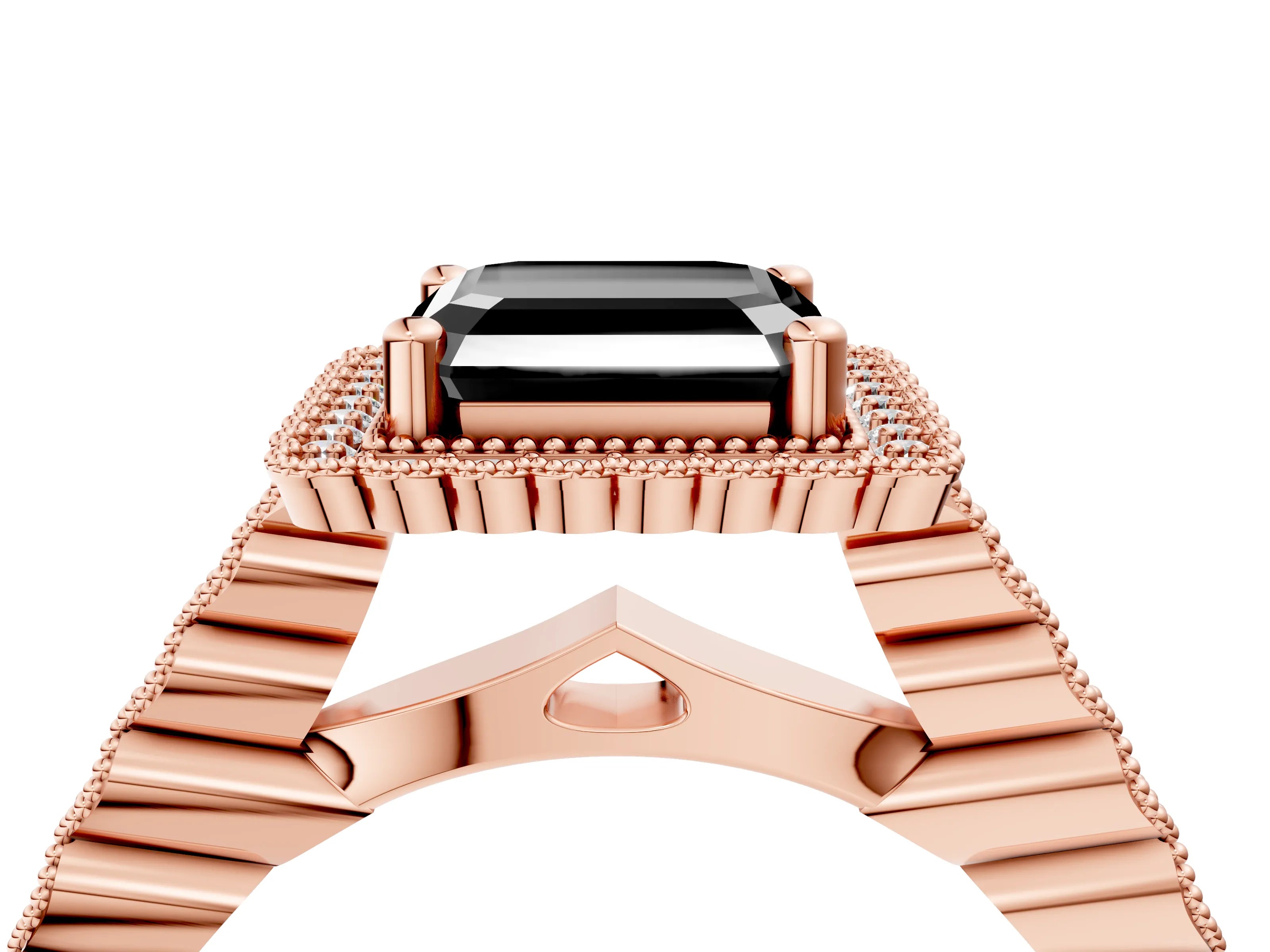Rose gold Fancy Black Asscher Cut Cut Halo Pavé Solitaire Ring with Milgrain Band_4