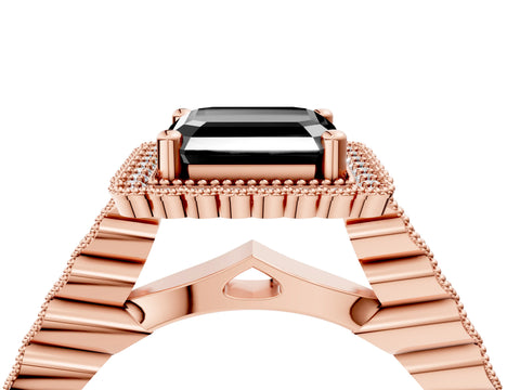 Rose gold Fancy Black Asscher Cut Cut Halo Pavé Solitaire Ring with Milgrain Band_4