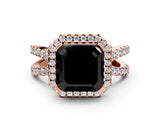 Rose gold Fancy Black Asscher Cut Cut Halo Split Shank Pave Set Ring