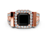 Rose gold Fancy Black Asscher Cut Cut Halo Split Shank Prong Set Ring