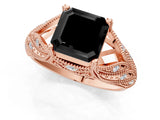 Rose gold Fancy Black Asscher Cut Cut Milgrain Pave Diamond Engagement Ring with Four-Prong Setting_16