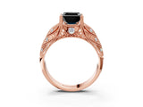 Rose gold Fancy Black Asscher Cut Cut Milgrain Pave Diamond Engagement Ring with Four-Prong Setting_18