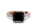 Rose gold Fancy Black Asscher Cut Cut Pavé Band Solitaire Ring with Four-Prong Setting