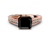 Rose gold Fancy Black Asscher Cut Cut Pave Band Milgrain Solitaire Ring