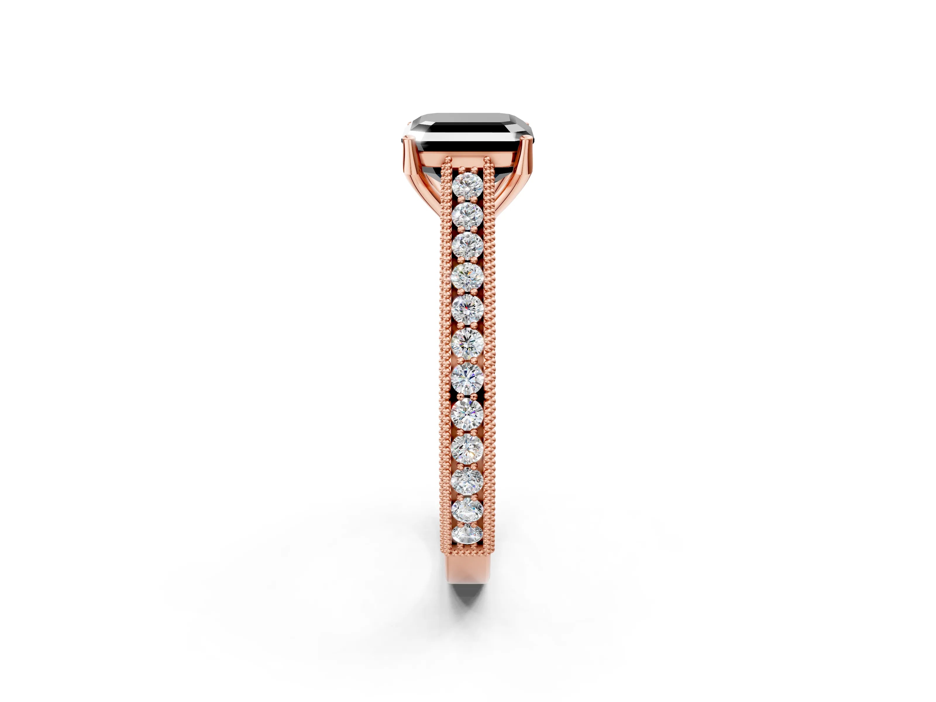 Rose gold Fancy Black Asscher Cut Cut Pave Band Milgrain Solitaire Ring_2