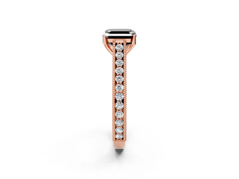 Rose gold Fancy Black Asscher Cut Cut Pave Band Milgrain Solitaire Ring_2