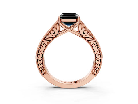 Rose gold Fancy Black Asscher Cut Cut Pave Band Milgrain Solitaire Ring_3