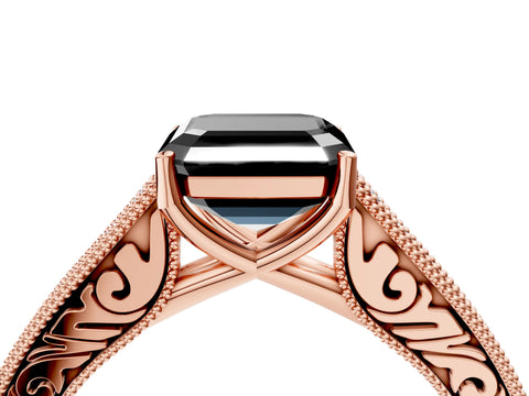Rose gold Fancy Black Asscher Cut Cut Pave Band Milgrain Solitaire Ring_4