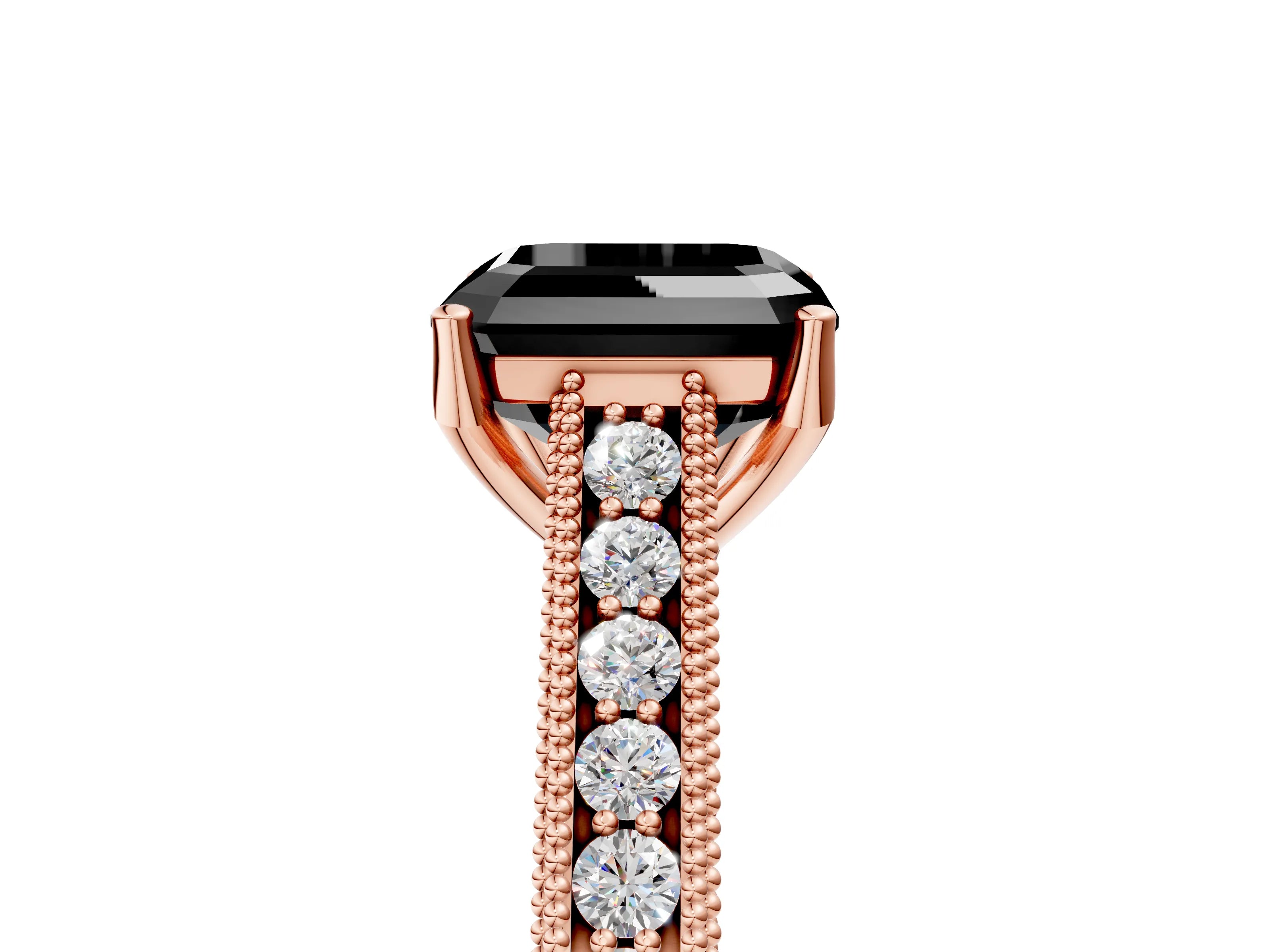 Rose gold Fancy Black Asscher Cut Cut Pave Band Milgrain Solitaire Ring_5