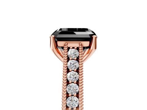 Rose gold Fancy Black Asscher Cut Cut Pave Band Milgrain Solitaire Ring_5
