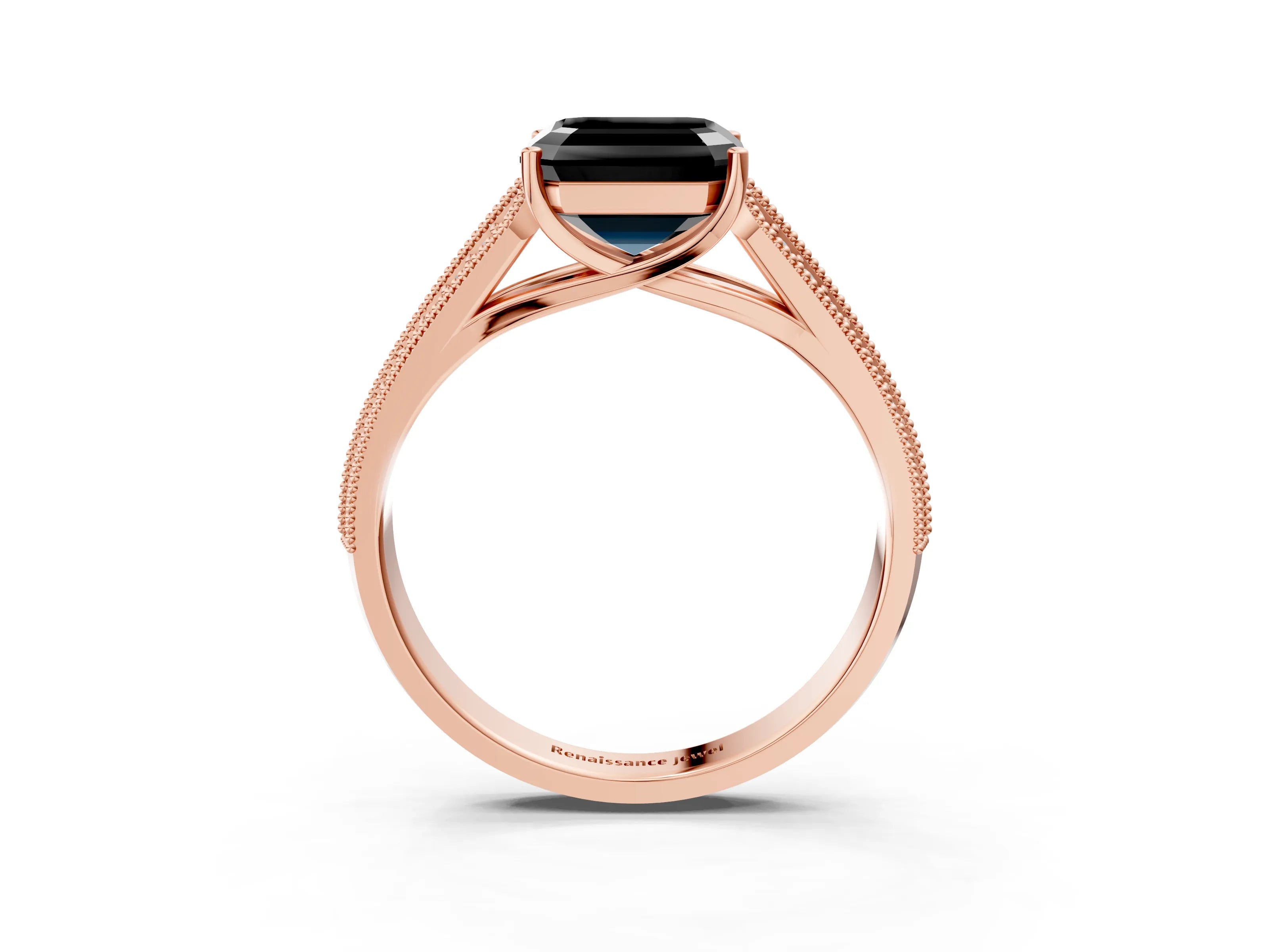Rose gold Fancy Black Asscher Cut Cut Pave Split Shank Engagement Ring with Four-Prong Setting_3