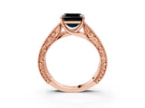 Rose gold Fancy Black Asscher Cut Cut Solitaire Engraved Band with Four-Prong Setting_3