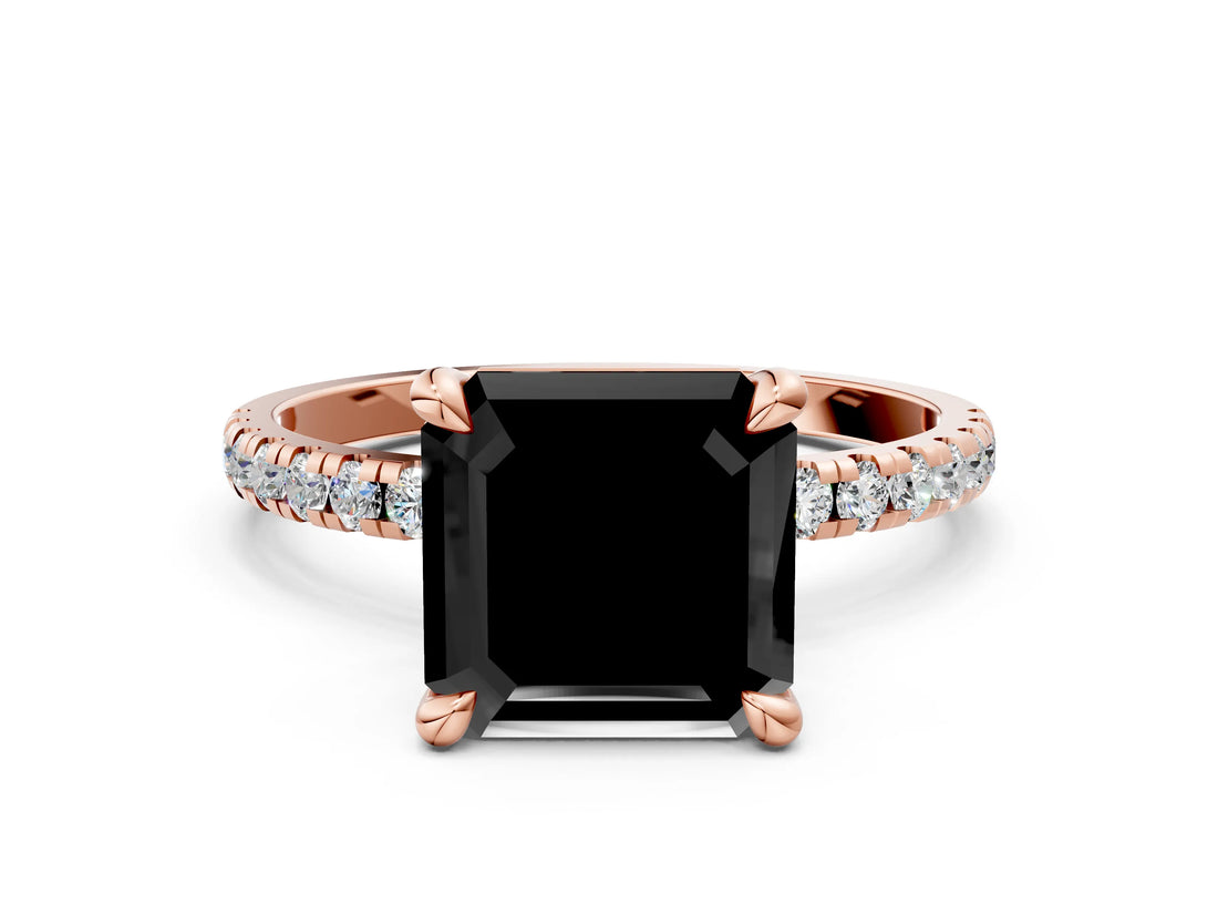 Rose gold Fancy Black Asscher Cut Diamond Brilliant Solitaire Ring with Pavé Band and Four-Prong Setting_12