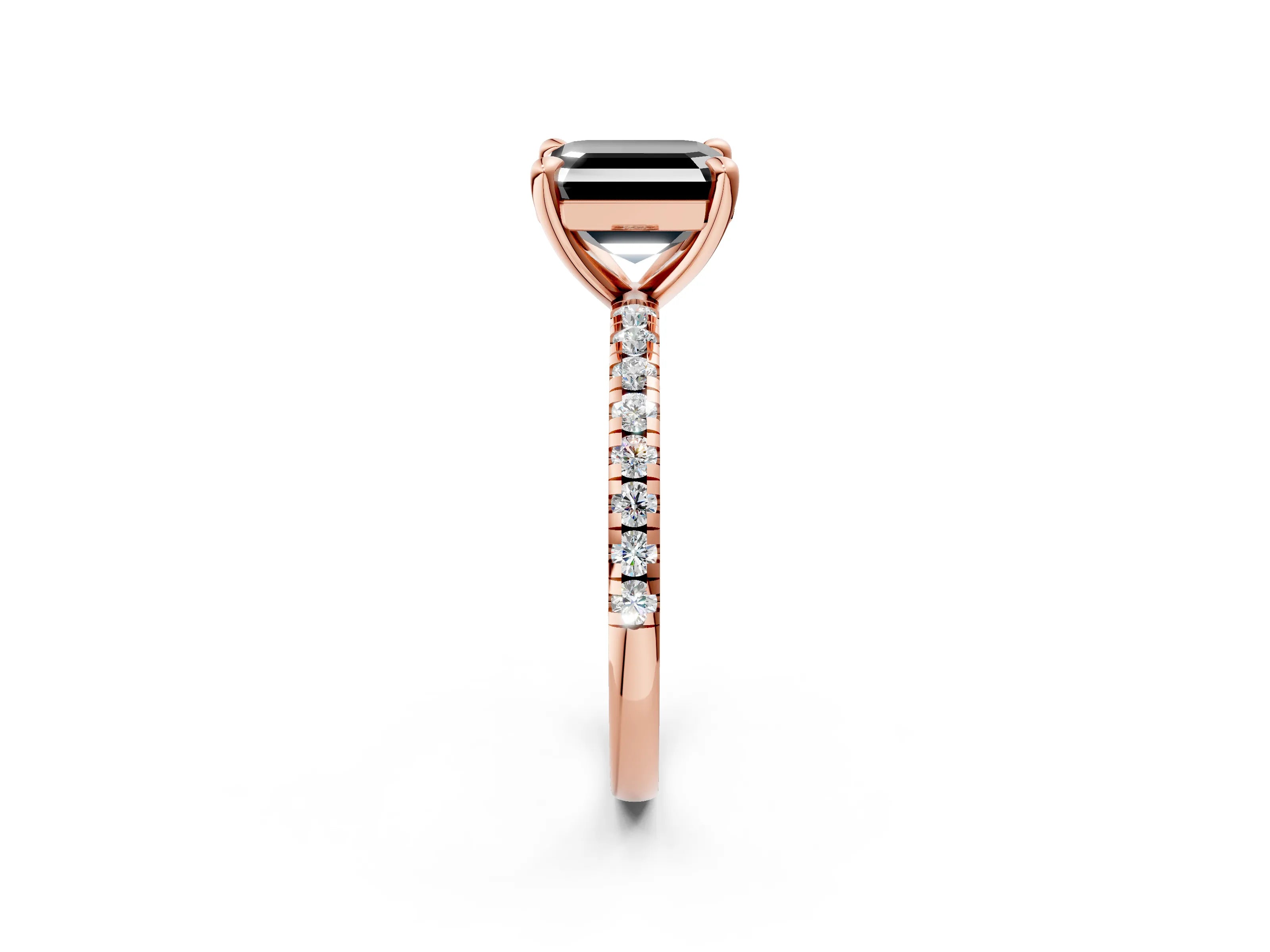 Rose gold Fancy Black Asscher Cut Diamond Brilliant Solitaire Ring with Pavé Band and Four-Prong Setting_2