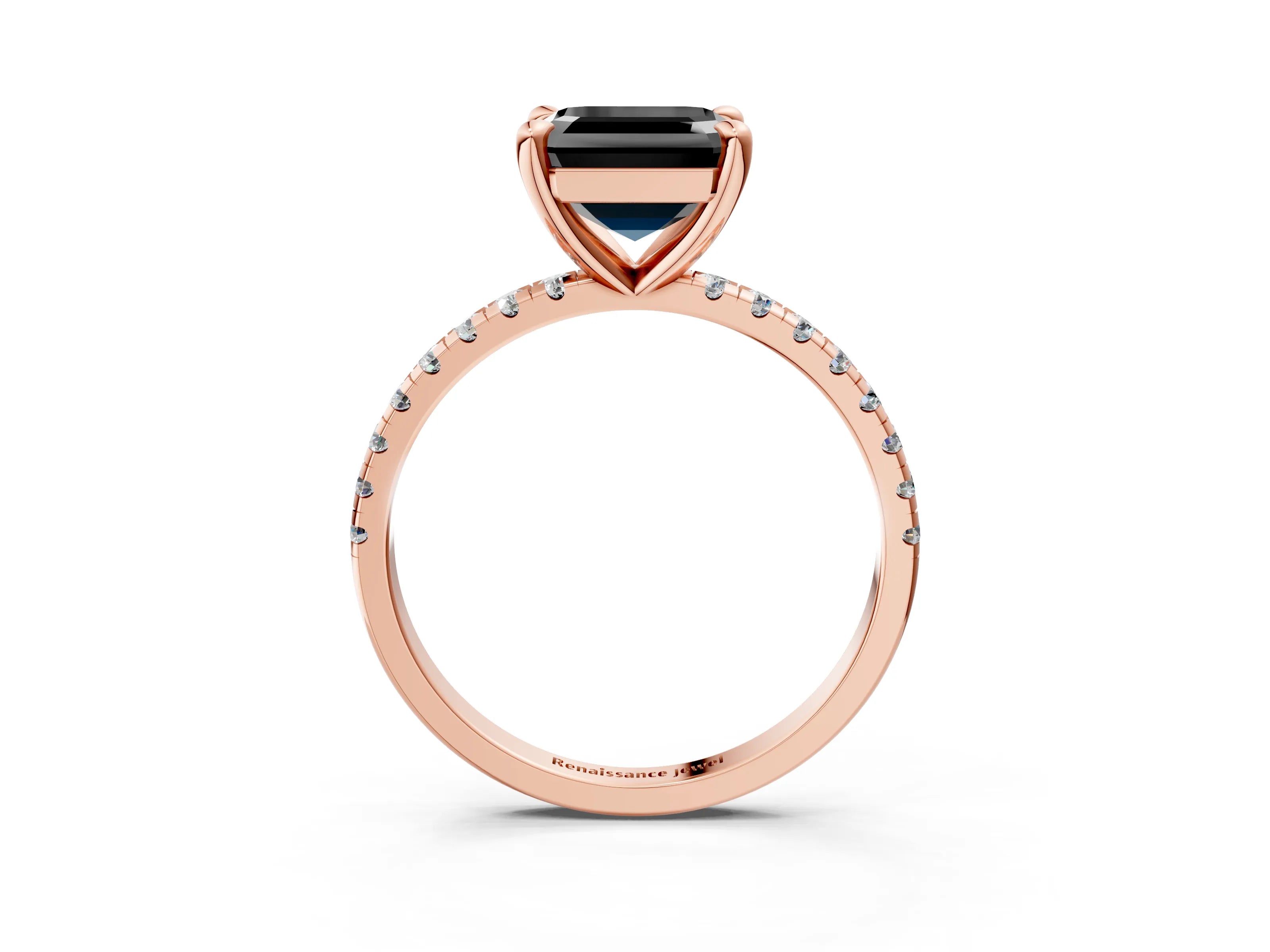 Rose gold Fancy Black Asscher Cut Diamond Brilliant Solitaire Ring with Pavé Band and Four-Prong Setting_3