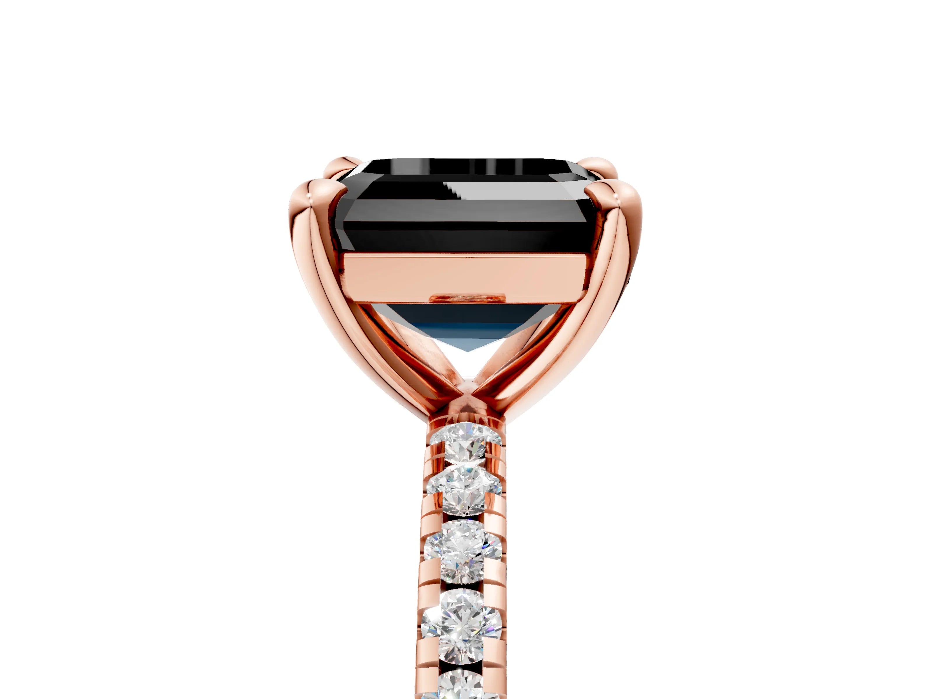 Rose gold Fancy Black Asscher Cut Diamond Brilliant Solitaire Ring with Pavé Band and Four-Prong Setting_5