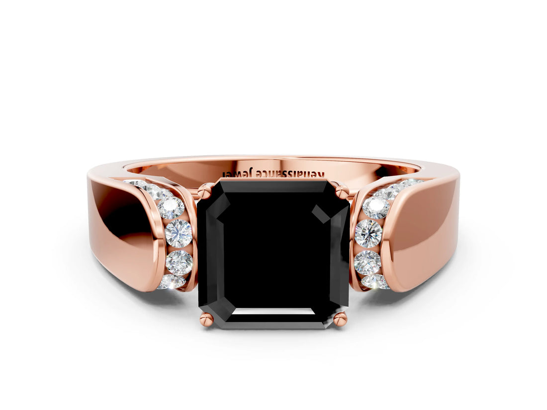 Rose gold Fancy Black Asscher Cut Diamond Channel Set Solitaire Ring with Four-Prong Setting_12