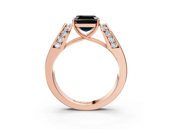 Rose Gold Asscher Cut Channel Set Engagement Ring Setting for Black Center with Wide Band