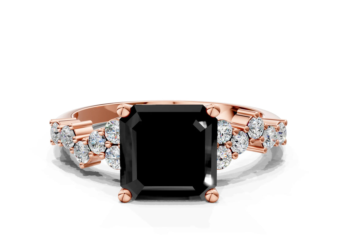 Rose gold Fancy Black Asscher Cut Diamond Cluster Pavé Band with Four-Prong Setting_3