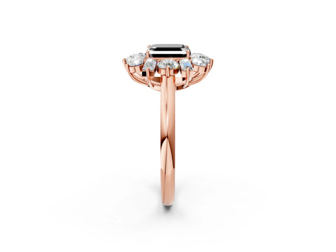 Rose gold Fancy Black Asscher Cut Diamond Cluster Ring with Round and Baguette Stones, Split Shank Band, Prong Setting_2