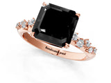 Rose gold Fancy Black Asscher Cut Diamond Cluster Side Stone Solitaire Ring with Prong Setting_25